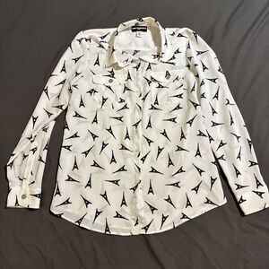 Karl Lagerfeld Paris Women Eiffel Tower Button Blouse Small White Black